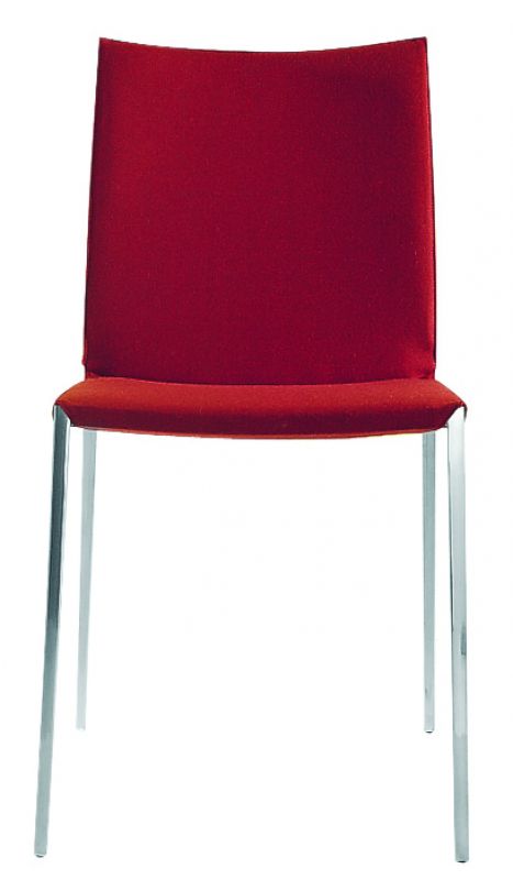 Roter Lia Stuhl von Zanotta ohne Armlehnen mit verchromten Stahlbeinen, modernes Design.